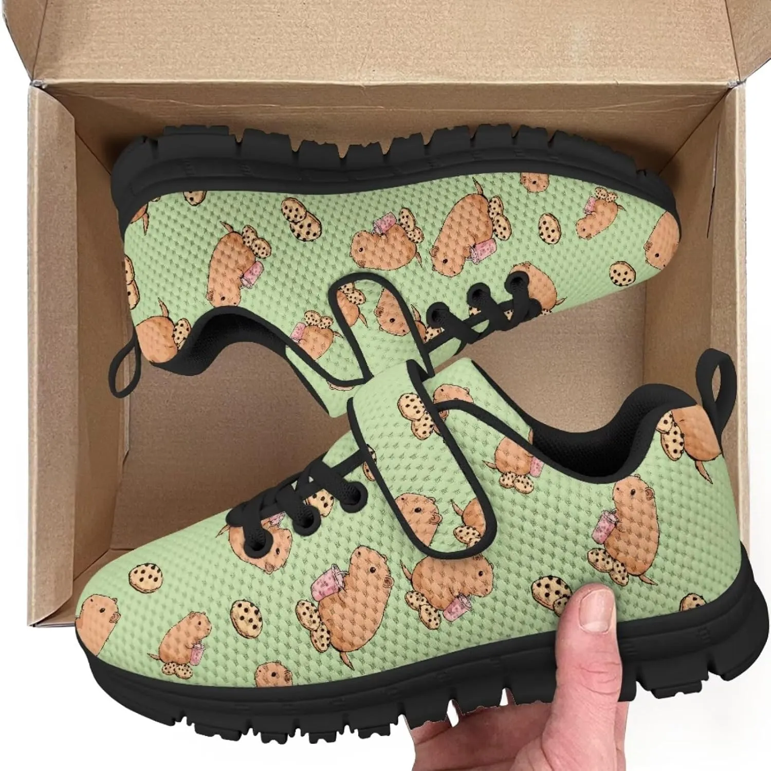 Capybara Print Boys Girls Outdoor Sneakers Breathable Athletic Shoes Non Slip Running Tennis Sneaker