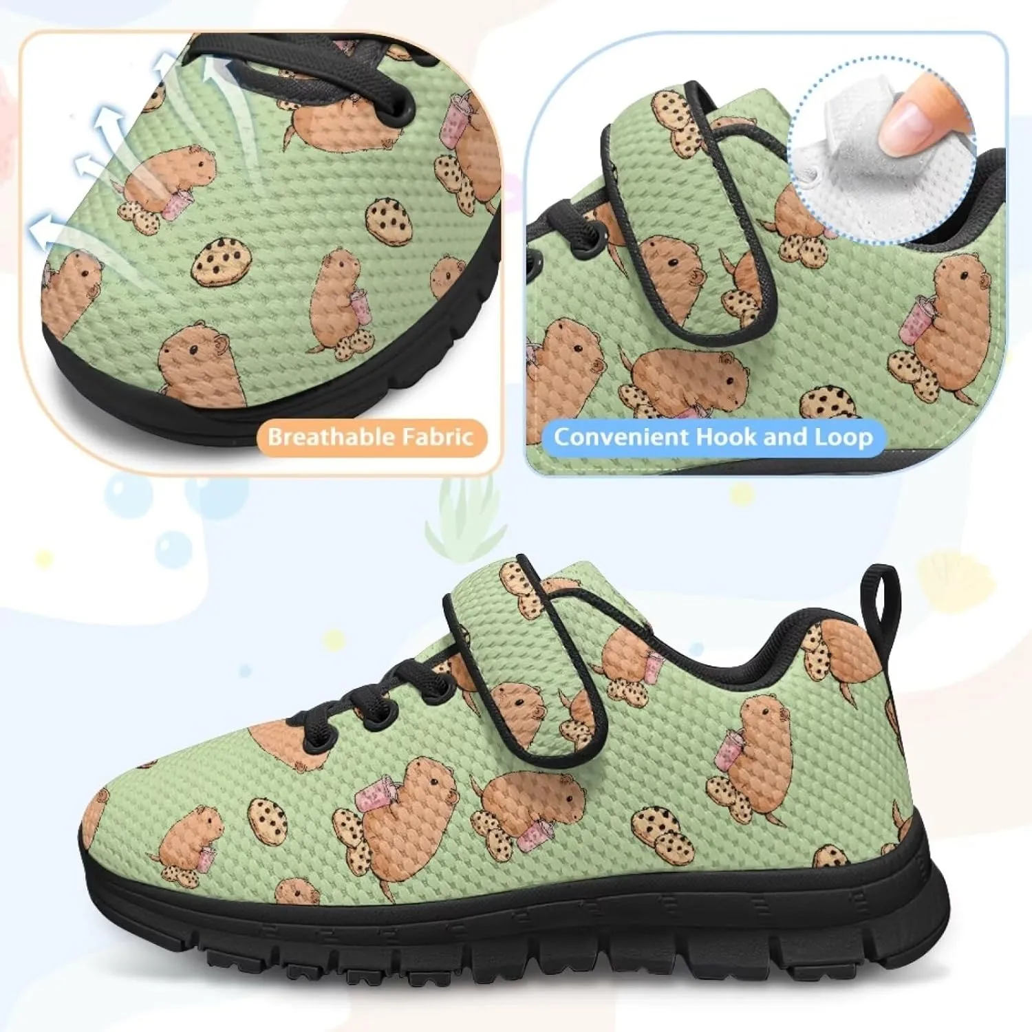 Capybara Print Boys Girls Outdoor Sneakers Breathable Athletic Shoes Non Slip Running Tennis Sneaker