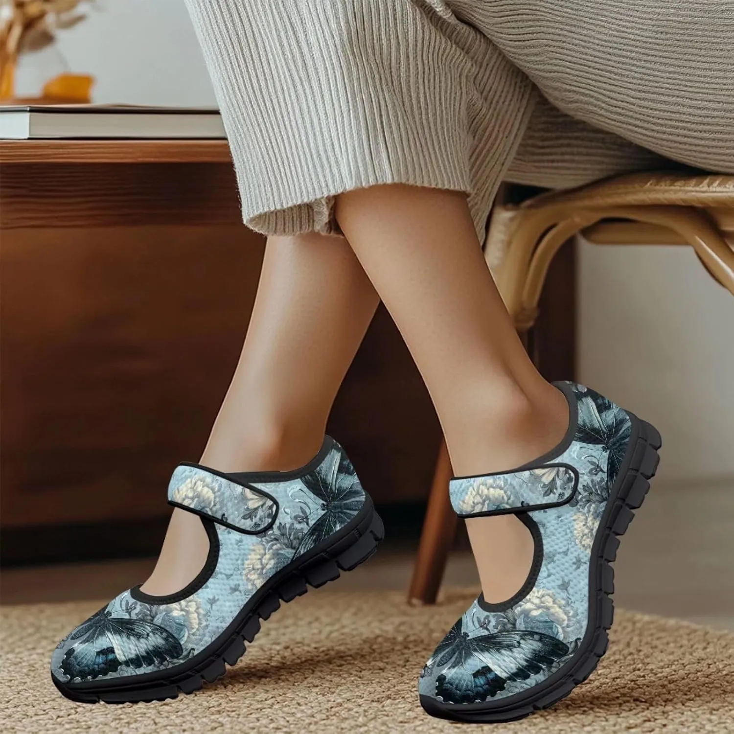 chaqlin Butterfly Dress Mary Jane Flats Slip On Womens Wide Comfortable Shoes Fashion Low Cut Breathable Strap Tennis Sneaker