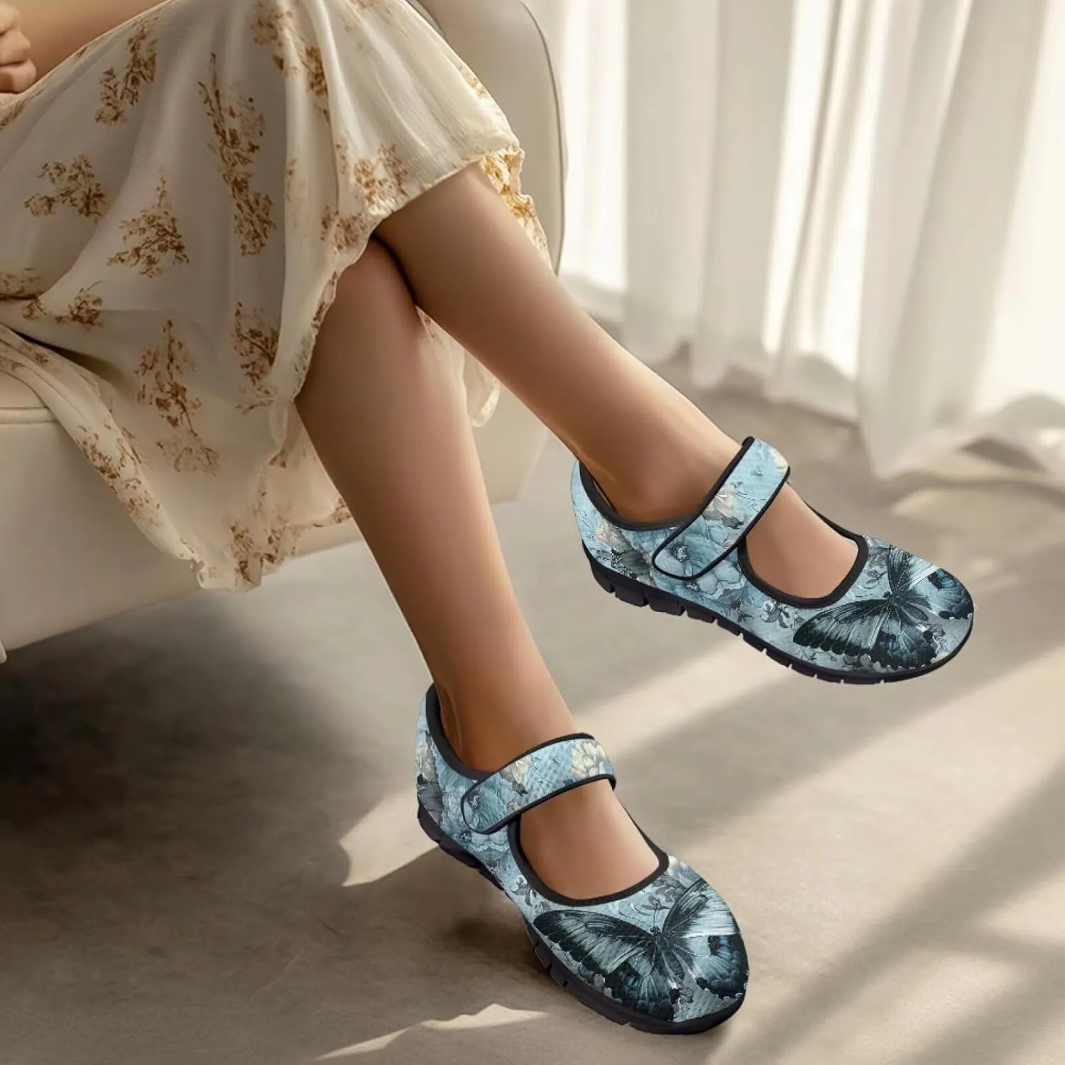chaqlin Butterfly Dress Mary Jane Flats Slip On Womens Wide Comfortable Shoes Fashion Low Cut Breathable Strap Tennis Sneaker