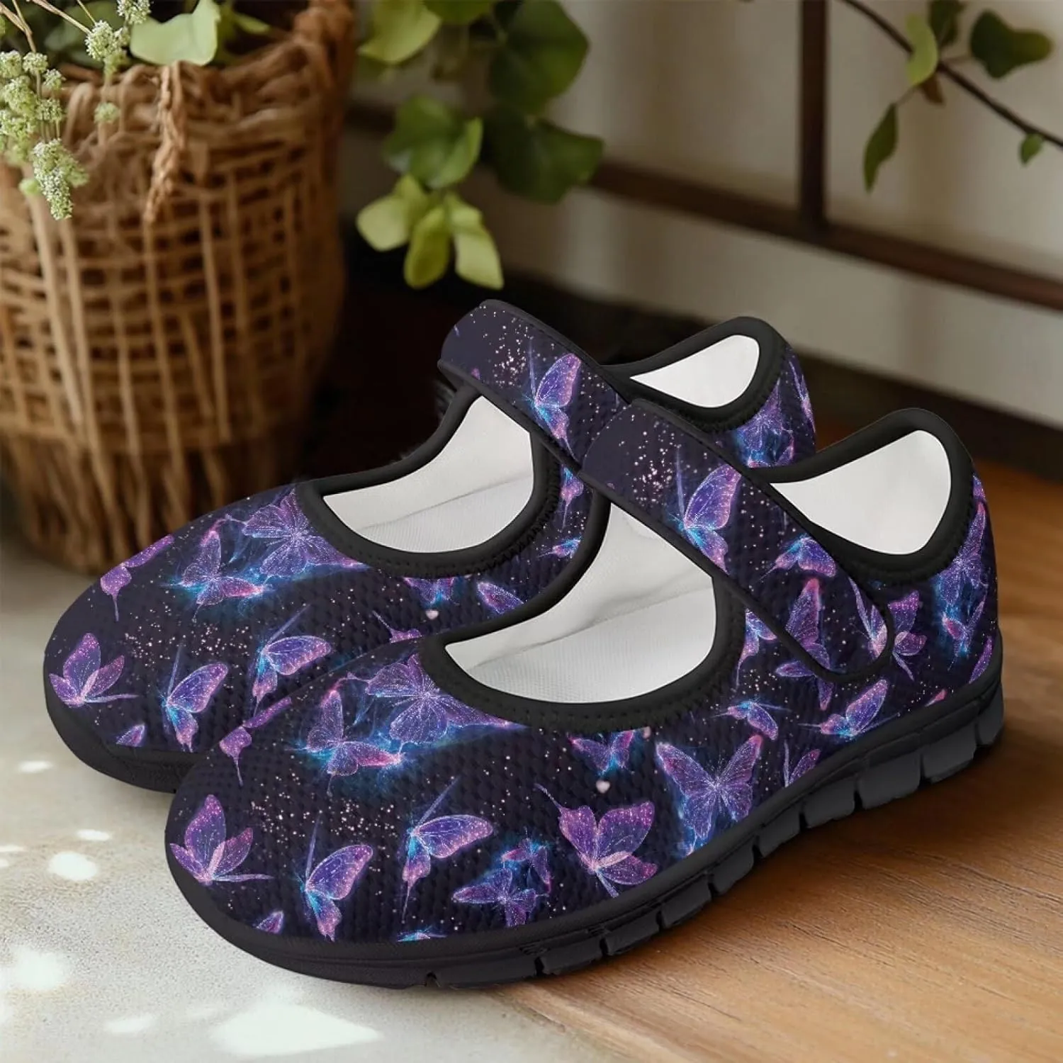 chaqlin Butterfly Dress Mary Jane Flats Slip On Womens Wide Comfortable Shoes Fashion Low Cut Breathable Strap Tennis Sneaker