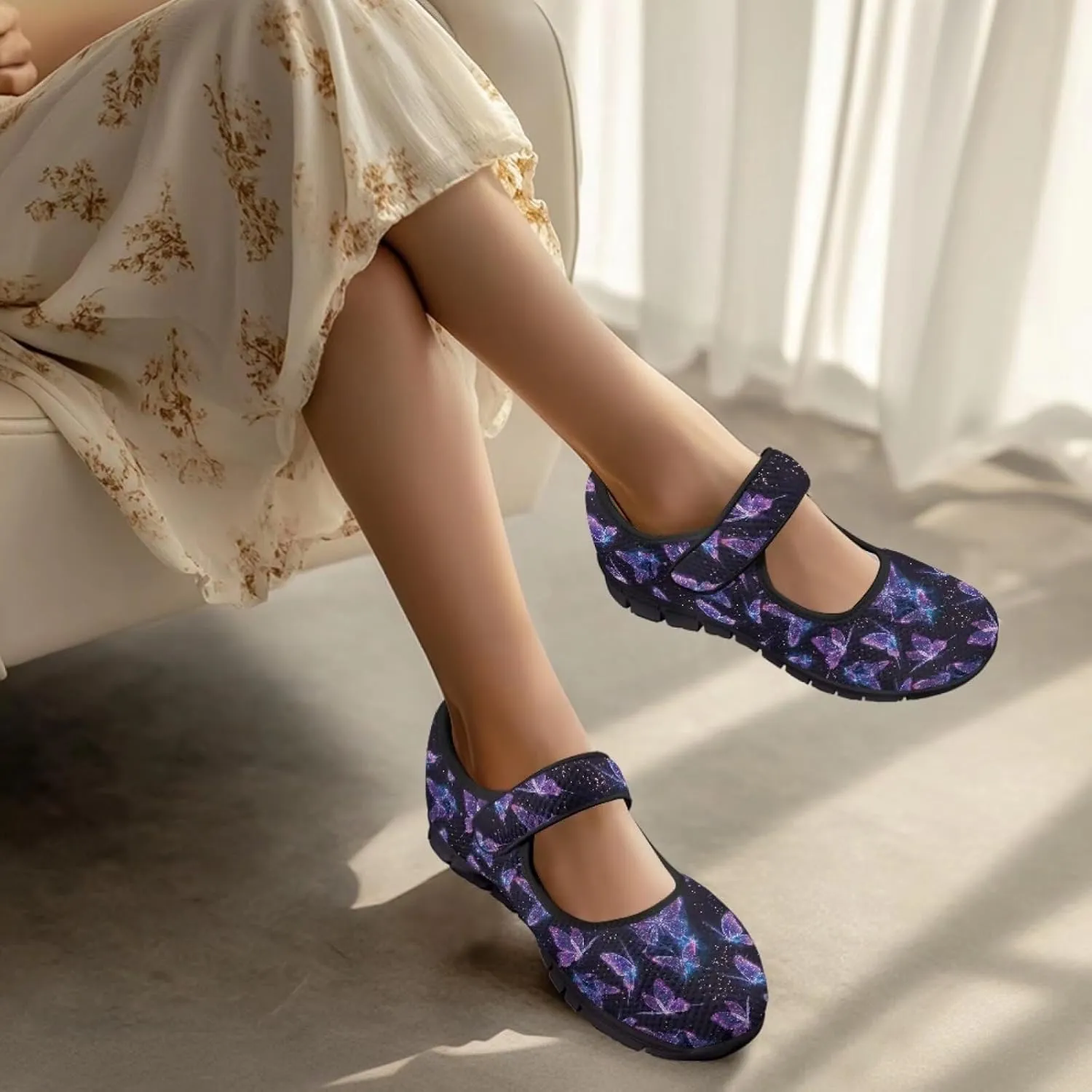 chaqlin Butterfly Dress Mary Jane Flats Slip On Womens Wide Comfortable Shoes Fashion Low Cut Breathable Strap Tennis Sneaker