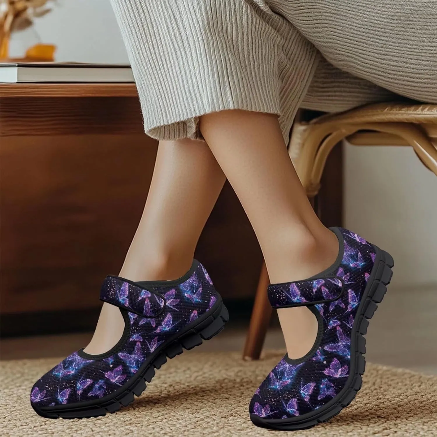 chaqlin Butterfly Dress Mary Jane Flats Slip On Womens Wide Comfortable Shoes Fashion Low Cut Breathable Strap Tennis Sneaker