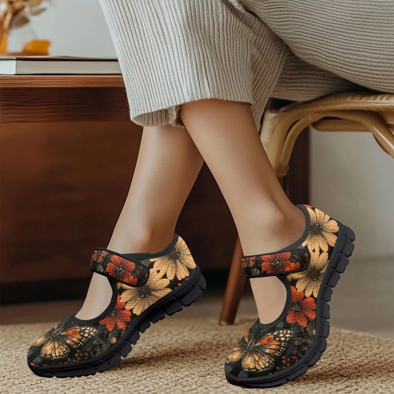 chaqlin Butterfly Dress Mary Jane Flats Slip On Womens Wide Comfortable Shoes Fashion Low Cut Breathable Strap Tennis Sneaker