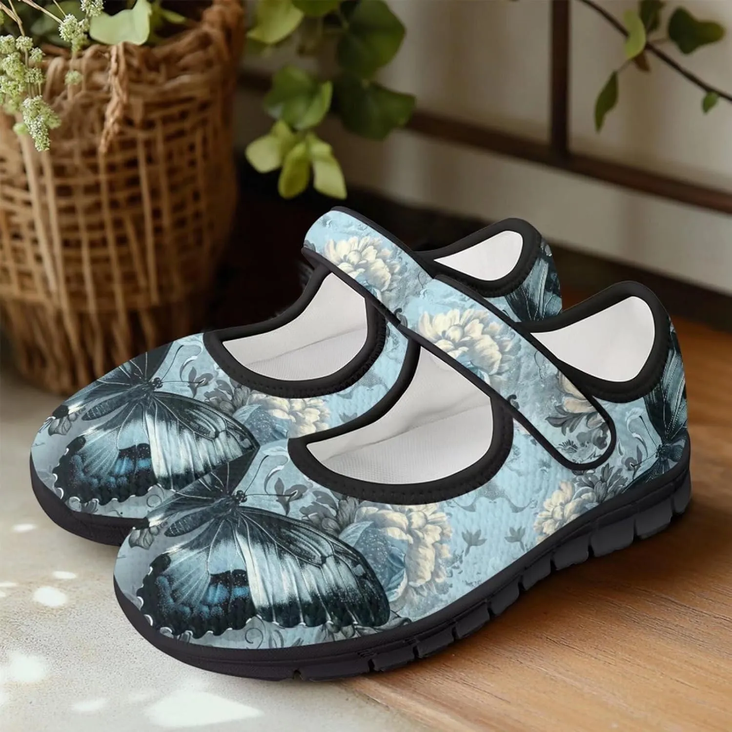 chaqlin Butterfly Dress Mary Jane Flats Slip On Womens Wide Comfortable Shoes Fashion Low Cut Breathable Strap Tennis Sneaker