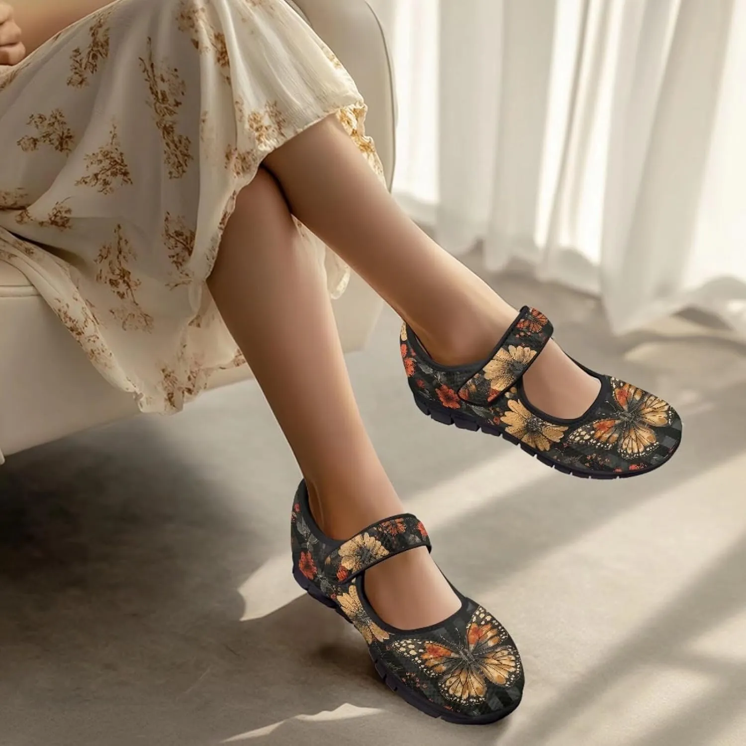 chaqlin Butterfly Dress Mary Jane Flats Slip On Womens Wide Comfortable Shoes Fashion Low Cut Breathable Strap Tennis Sneaker