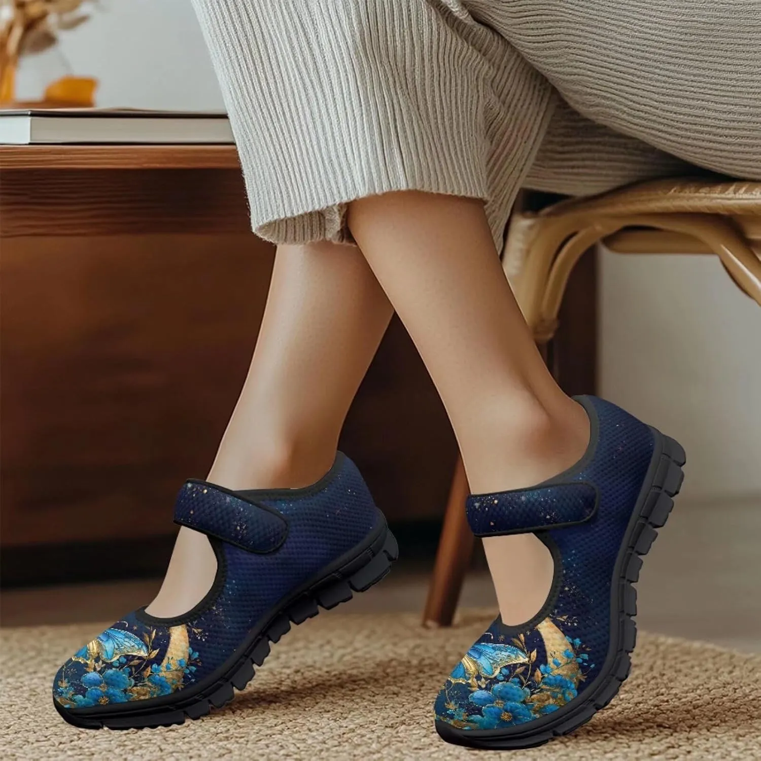 chaqlin Butterfly Dress Mary Jane Flats Slip On Womens Wide Comfortable Shoes Fashion Low Cut Breathable Strap Tennis Sneaker