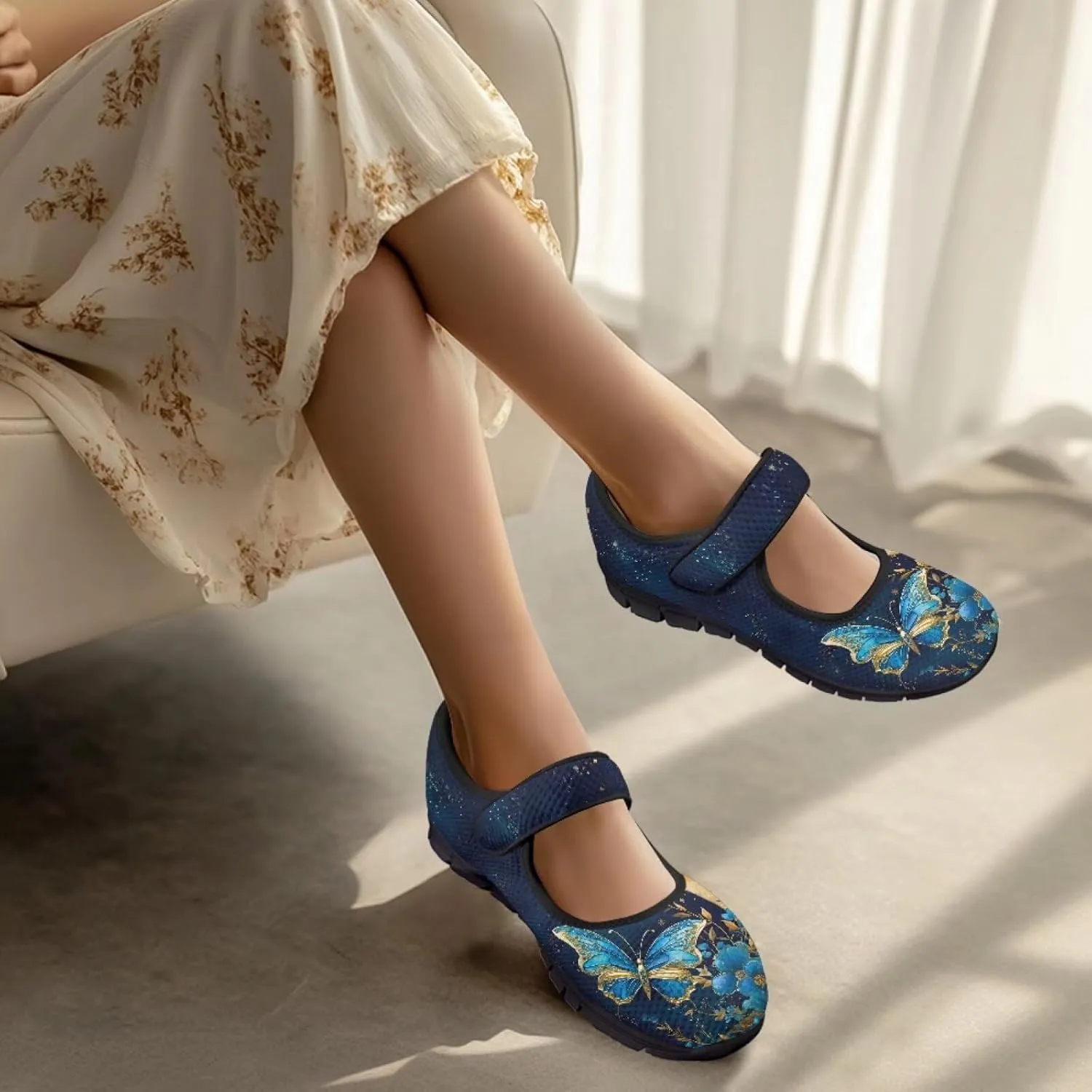 chaqlin Butterfly Dress Mary Jane Flats Slip On Womens Wide Comfortable Shoes Fashion Low Cut Breathable Strap Tennis Sneaker