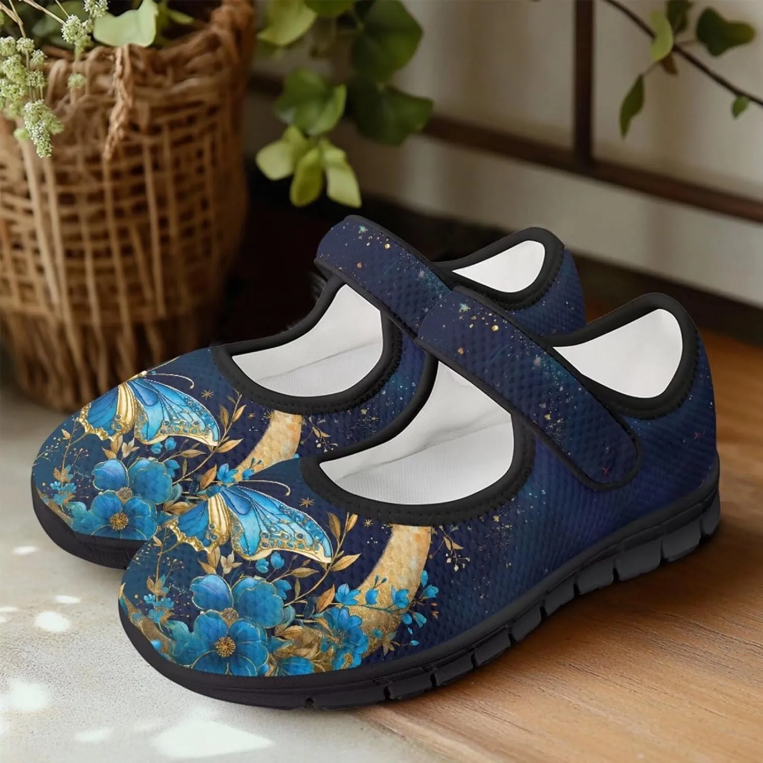 chaqlin Butterfly Dress Mary Jane Flats Slip On Womens Wide Comfortable Shoes Fashion Low Cut Breathable Strap Tennis Sneaker