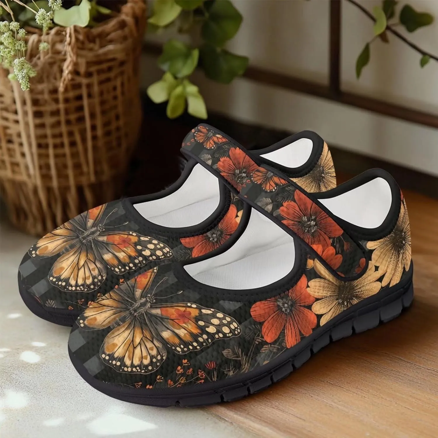 chaqlin Butterfly Dress Mary Jane Flats Slip On Womens Wide Comfortable Shoes Fashion Low Cut Breathable Strap Tennis Sneaker