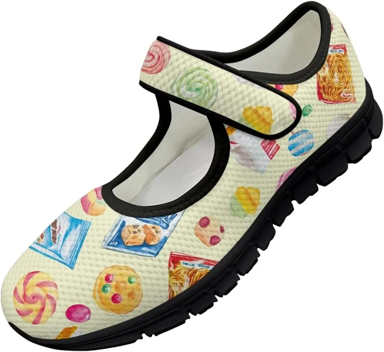 chaqlin Mary Jane Shoes Women Flats Food Print Tennis Mesh Shoe Non Slip Breathable Sneaker Wide Round Toe Comfy Walking Sneakers