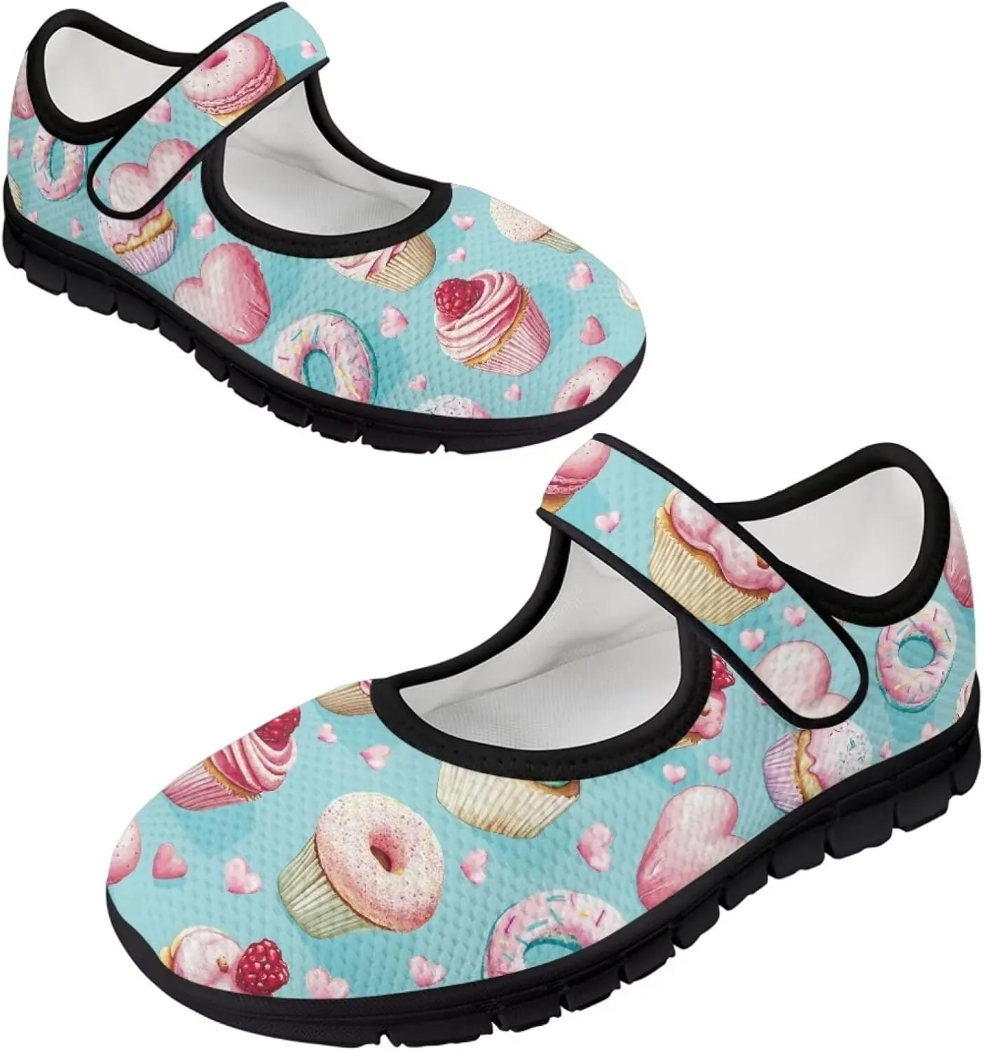 chaqlin Mary Jane Shoes Women Flats Food Print Tennis Mesh Shoe Non Slip Breathable Sneaker Wide Round Toe Comfy Walking Sneakers