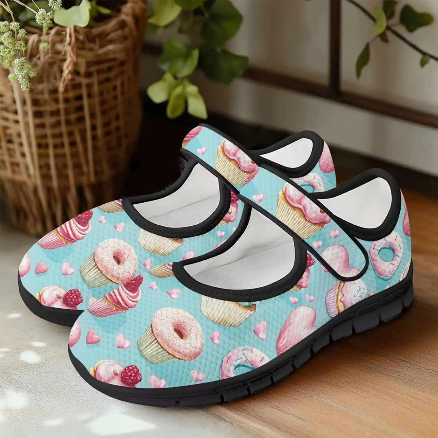 chaqlin Mary Jane Shoes Women Flats Food Print Tennis Mesh Shoe Non Slip Breathable Sneaker Wide Round Toe Comfy Walking Sneakers