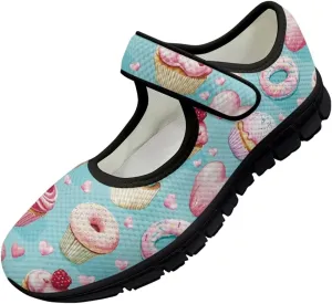 chaqlin Mary Jane Shoes Women Flats Food Print Tennis Mesh Shoe Non Slip Breathable Sneaker Wide Round Toe Comfy Walking Sneakers