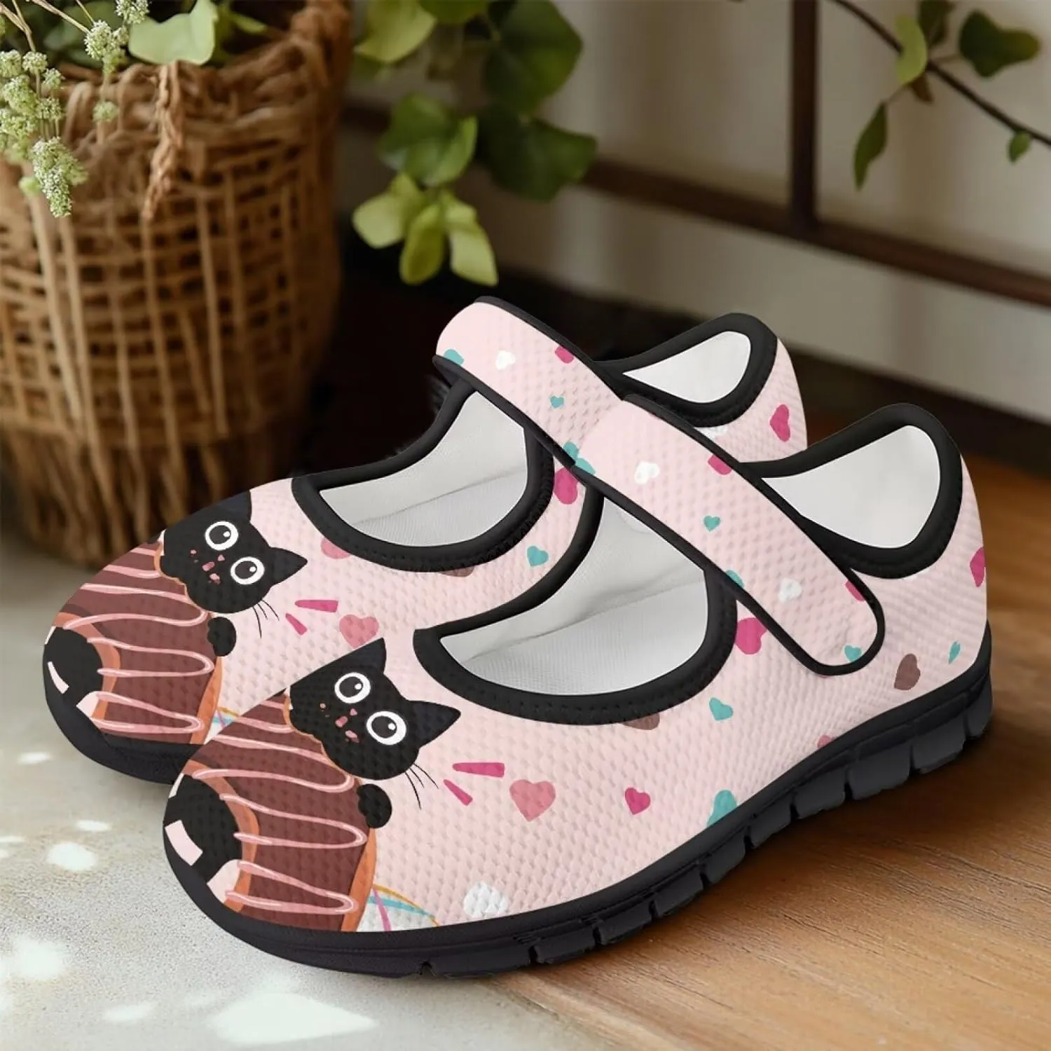 chaqlin Mary Jane Shoes Women Flats Food Print Tennis Mesh Shoe Non Slip Breathable Sneaker Wide Round Toe Comfy Walking Sneakers