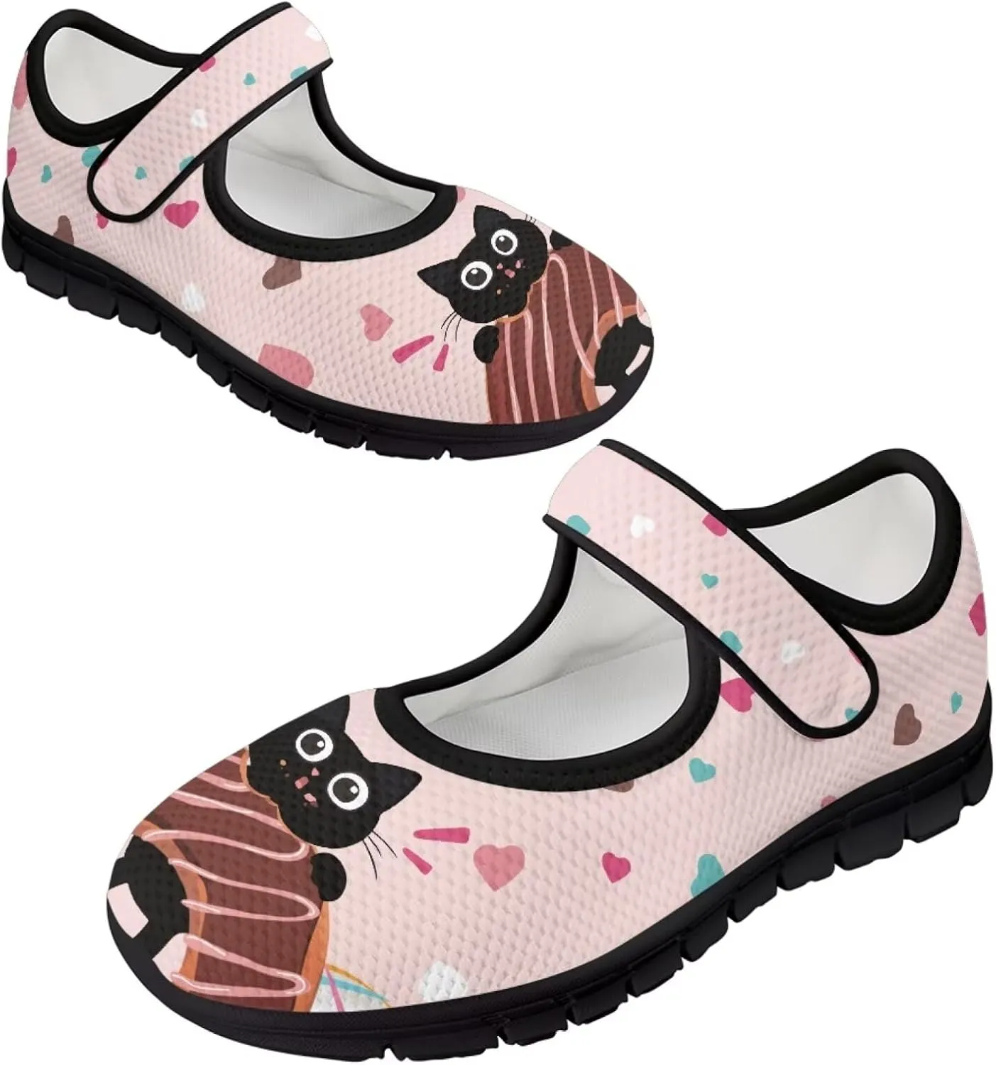 chaqlin Mary Jane Shoes Women Flats Food Print Tennis Mesh Shoe Non Slip Breathable Sneaker Wide Round Toe Comfy Walking Sneakers