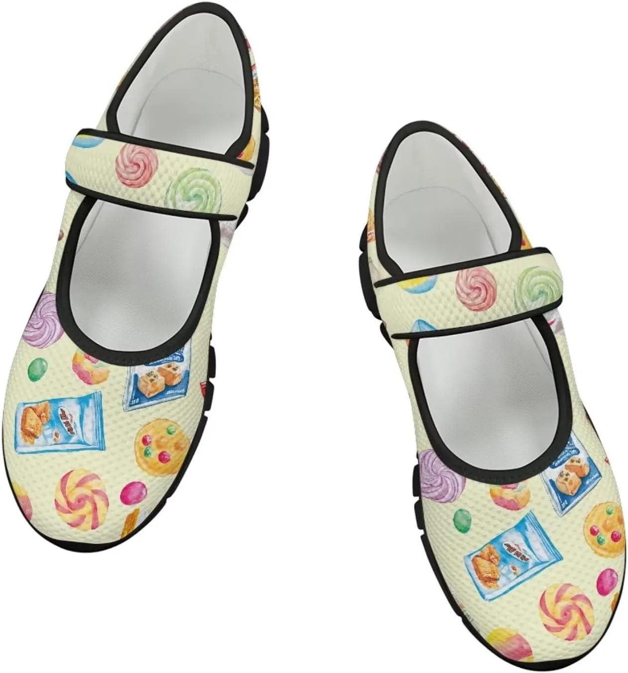 chaqlin Mary Jane Shoes Women Flats Food Print Tennis Mesh Shoe Non Slip Breathable Sneaker Wide Round Toe Comfy Walking Sneakers