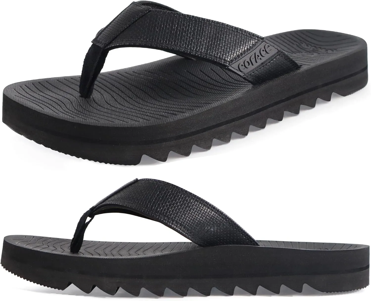 COFACE Flip Flops for Men with Arch Support Mens Sport Beach Thong-Sandals Outdoor 2025 Summer Leather Sandal for Man
