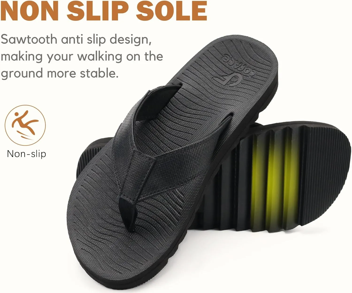 COFACE Flip Flops for Men with Arch Support Mens Sport Beach Thong-Sandals Outdoor 2025 Summer Leather Sandal for Man