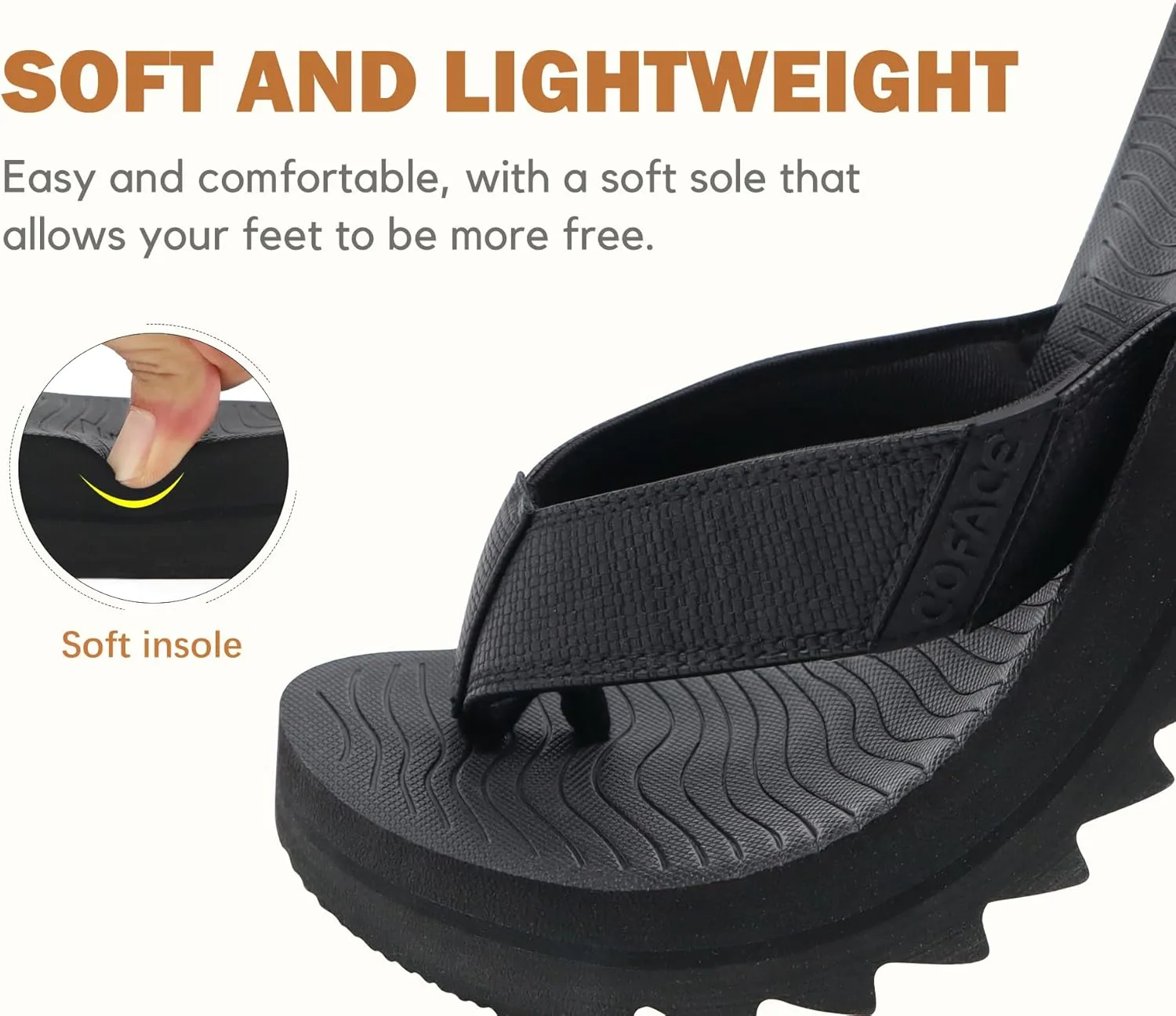 COFACE Flip Flops for Men with Arch Support Mens Sport Beach Thong-Sandals Outdoor 2025 Summer Leather Sandal for Man