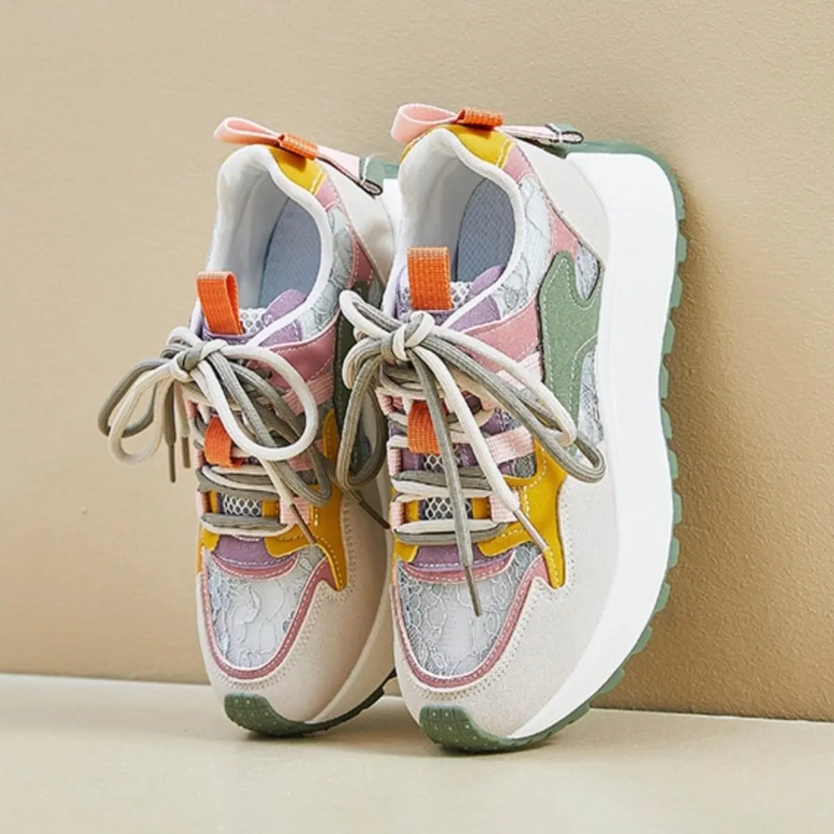 Color-Blocked Chunky Sneakers for Women & Girls Trendy Platform 4.5cm Walking Shoes for Travel & Gifts