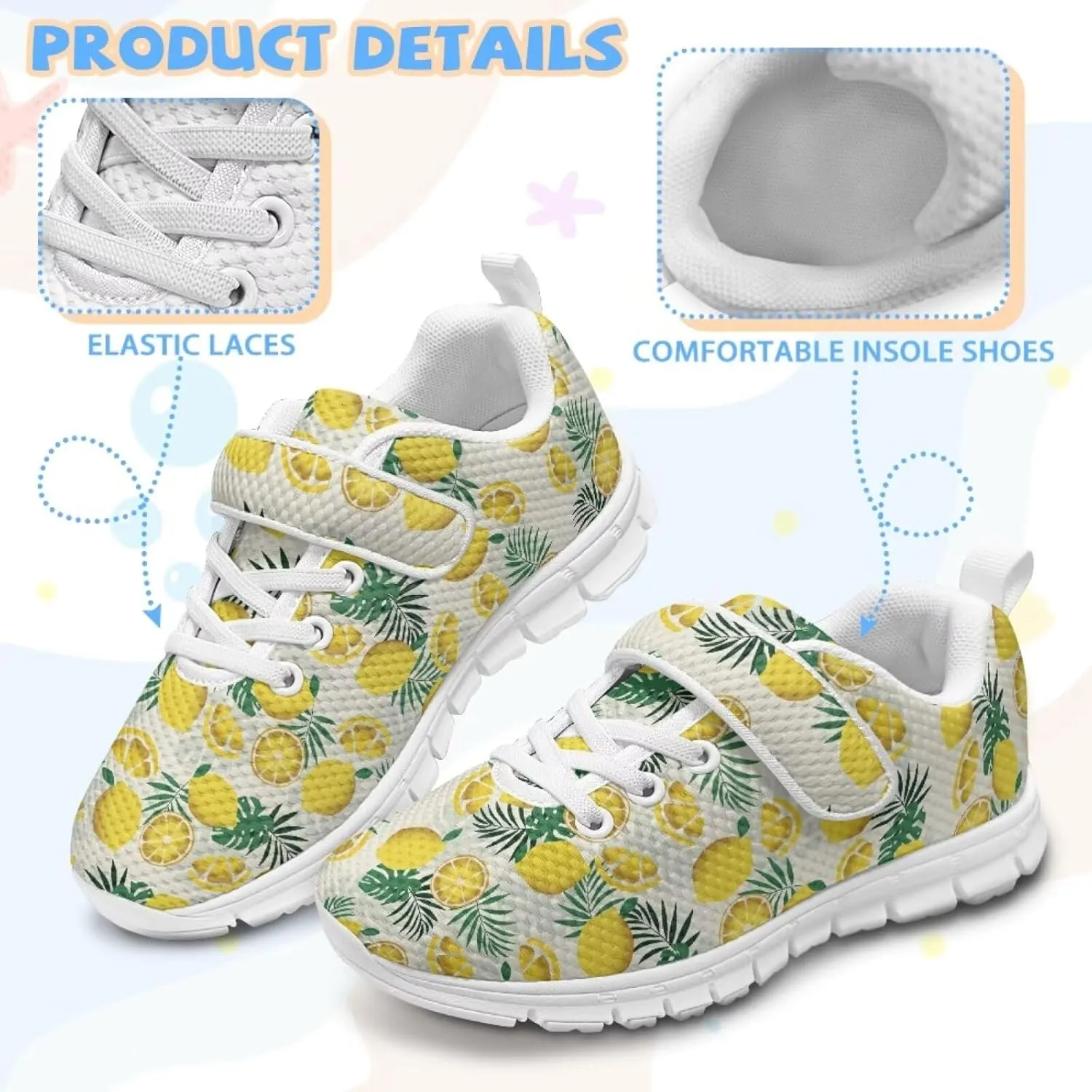 Coloranimal Kids Sneakers Walking Shoes Sports Shoes for Girls Slip On Sneakers Running Shoes Single Buckle Lace Up Shoes