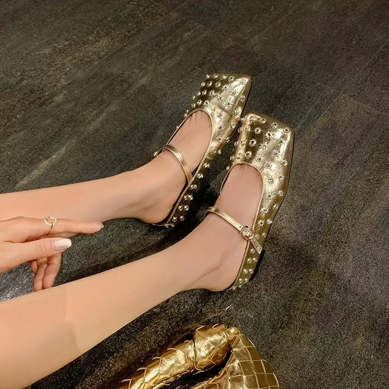 Crystal Rhinestone Ballet Flats for Women Diamond Mesh Round Toe Flat Slip On Low Heeled Flat Shoes Casual Dress Shoes