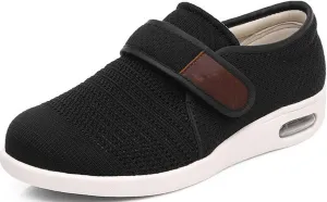 Diabetic Sandals Adjustable Edema Shoes Orthopedic Slippers for Elderly Arthritis Edema Swollen Feet Thumb Valgus Plantar Fasciitis Shoes Slip On Walking Sneakers Running Sneakers (Color : Black, Si