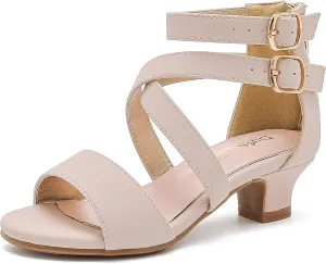 Dufannie Toddler Little Big Kid High Heels Flower Girls Party Dress Shoes Glitter Pump Sandals