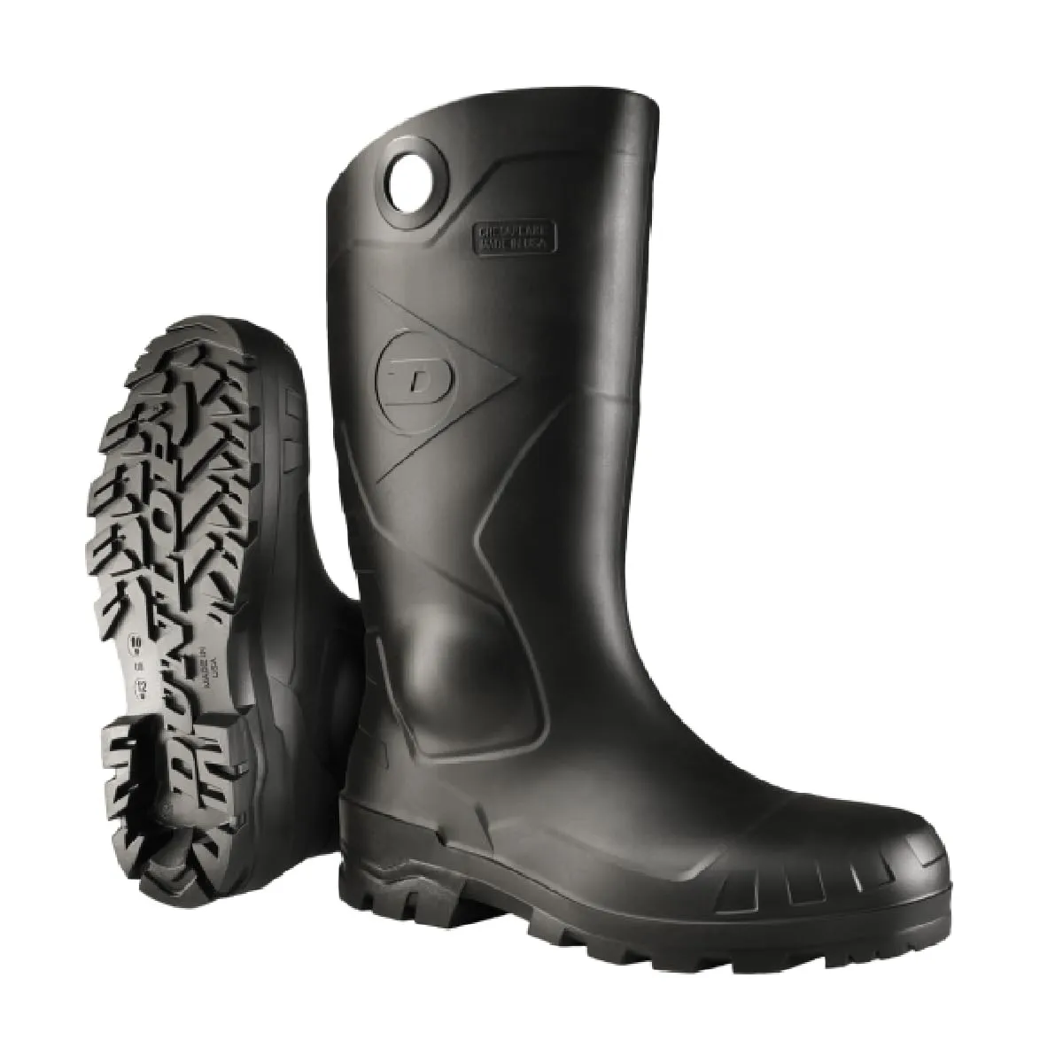 DUNLOP Protective Footwear, Chesapeake Steel Toe, 100% Waterproof, Lightweight, Industrial and Construction PVC Boots, Slip Resistant, 8677677.12, Size 12 US, Black