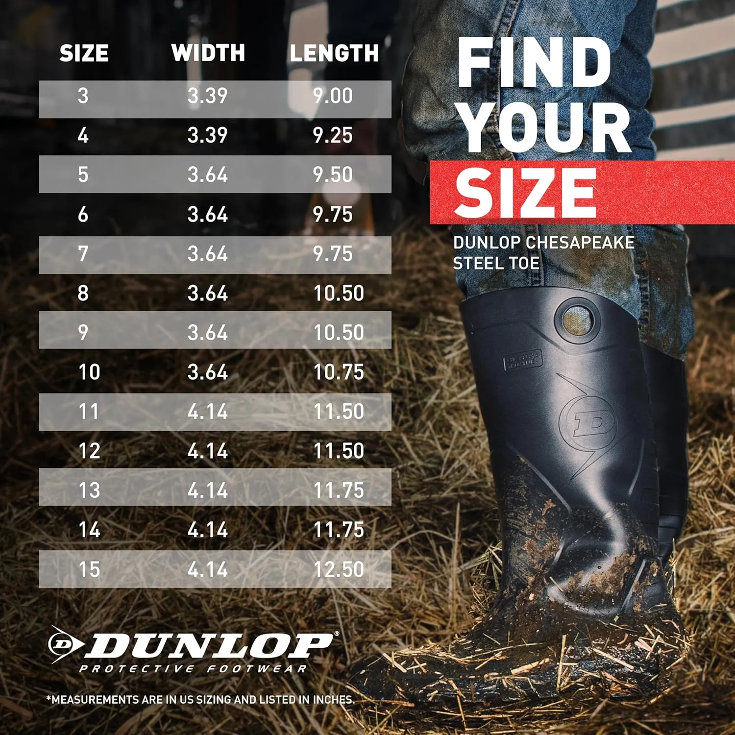 DUNLOP Protective Footwear, Chesapeake Steel Toe, 100% Waterproof, Lightweight, Industrial and Construction PVC Boots, Slip Resistant, 8677677.12, Size 12 US, Black