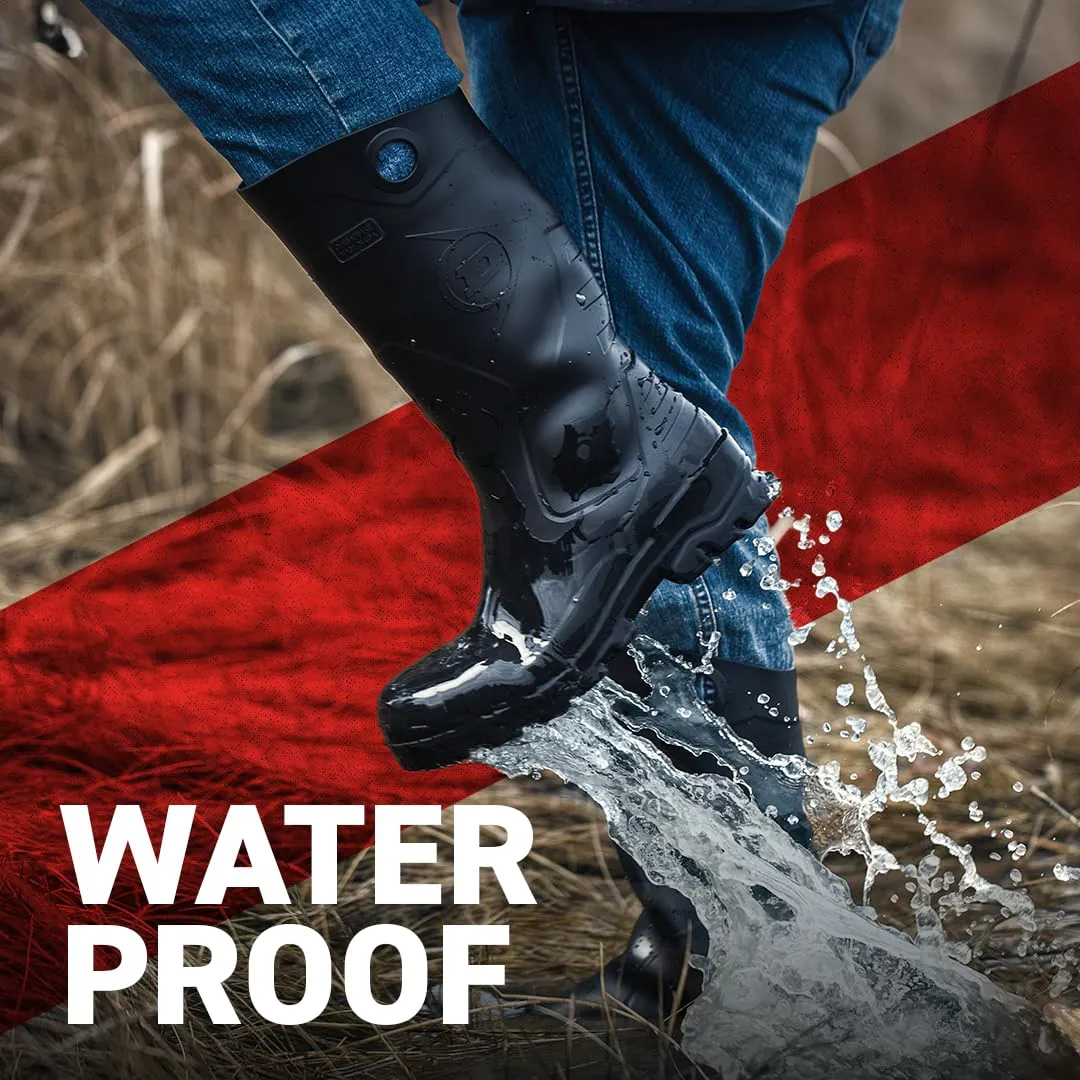 DUNLOP Protective Footwear, Chesapeake Steel Toe, 100% Waterproof, Lightweight, Industrial and Construction PVC Boots, Slip Resistant, 8677677.12, Size 12 US, Black