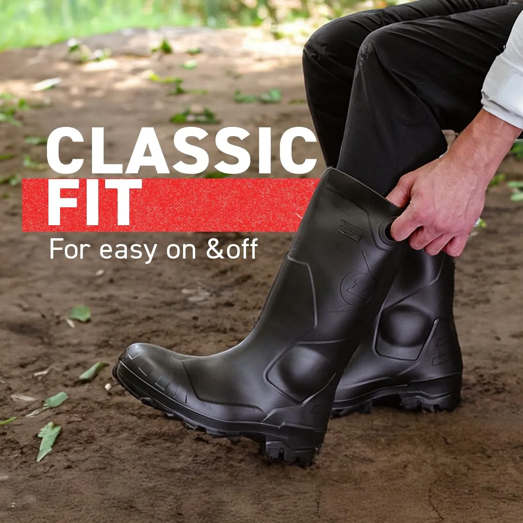DUNLOP Protective Footwear, Chesapeake Steel Toe, 100% Waterproof, Lightweight, Industrial and Construction PVC Boots, Slip Resistant, 8677677.12, Size 12 US, Black