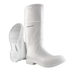 DUNLOP Protective Footwear, Plain Toe White Safety Lock, 100% Waterproof PVC, Lightweight and Durable Protective Footwear, Slip-Resistant, 8101100.09, Size 9 US