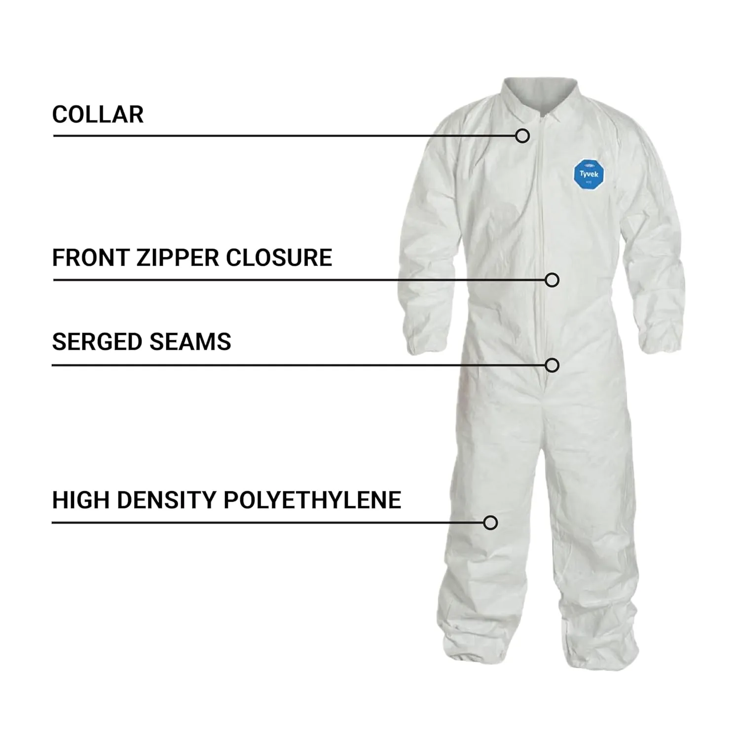 DuPont Tyvek 400 TY125S Disposable Protective Coverall with Elastic Cuffs, White, X-Large (Pack of 25)