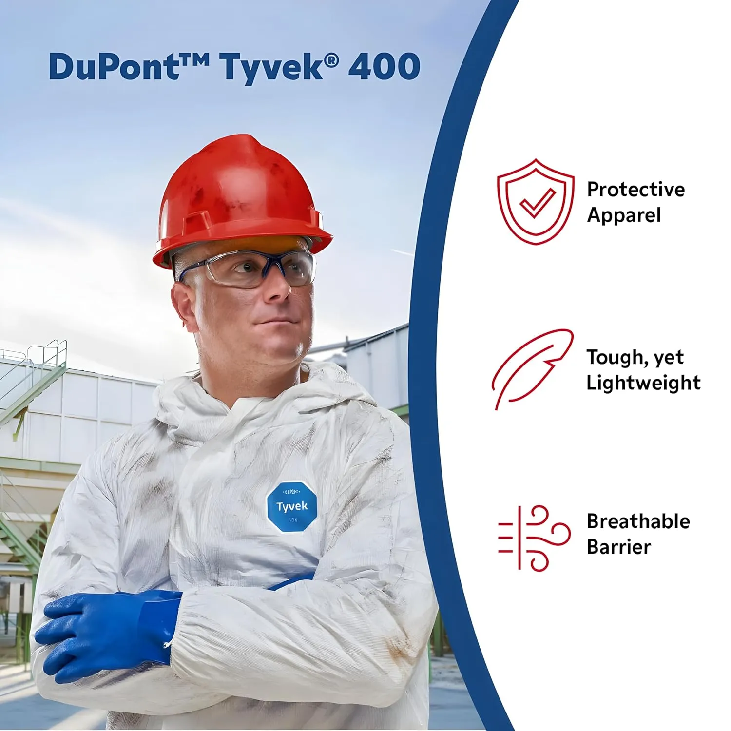 DuPont Tyvek 400 TY125S Disposable Protective Coverall with Elastic Cuffs, White, X-Large (Pack of 25)