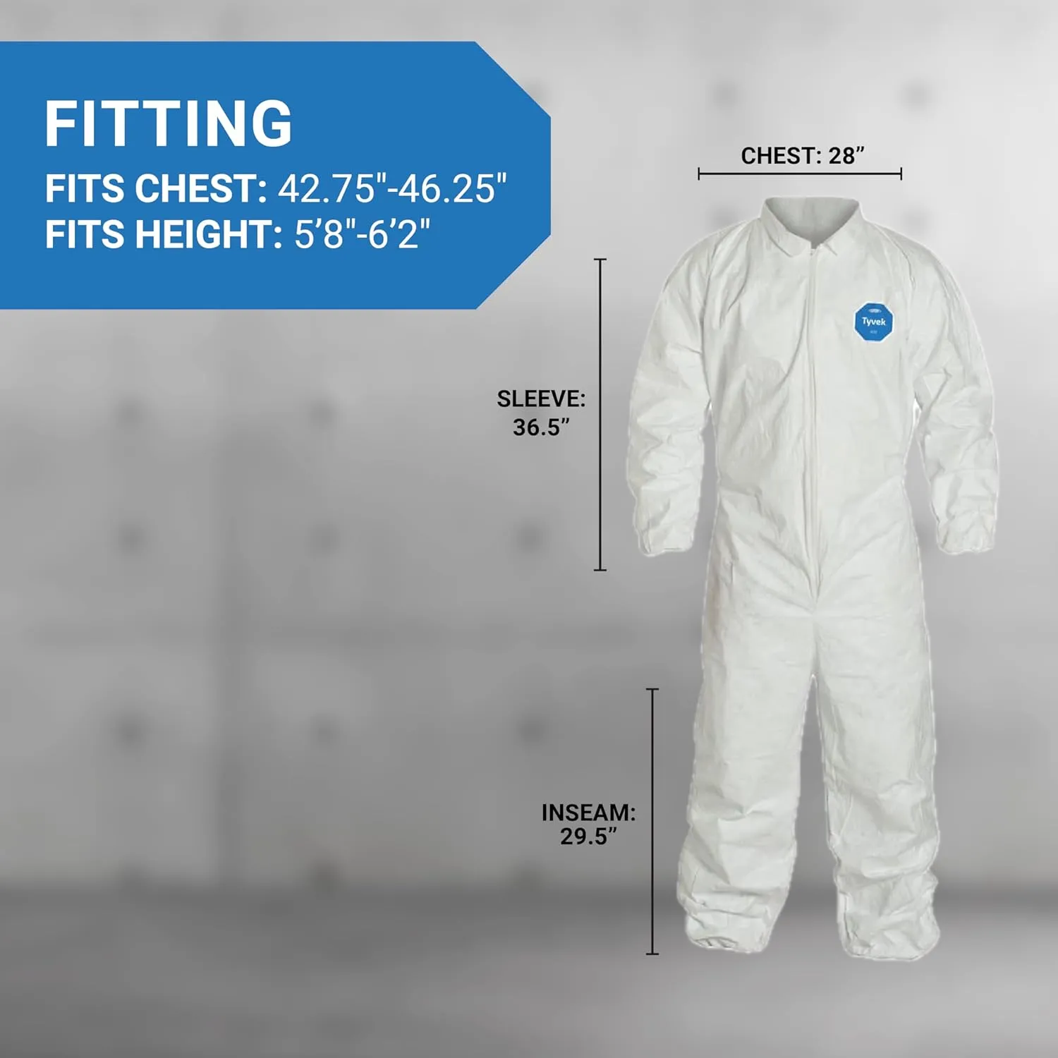 DuPont Tyvek 400 TY125S Disposable Protective Coverall with Elastic Cuffs, White, X-Large (Pack of 25)