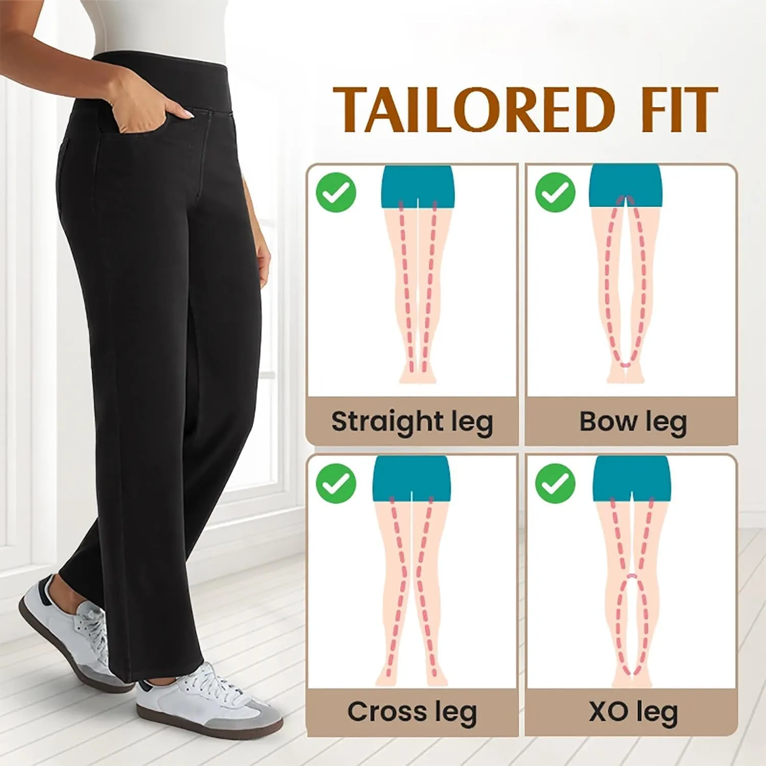 Easetrousers - High Waisted Multi-Pocket Straight Leg Stretchy Pants,Women's Fashion Casual Loose Wide-Leg Trousers