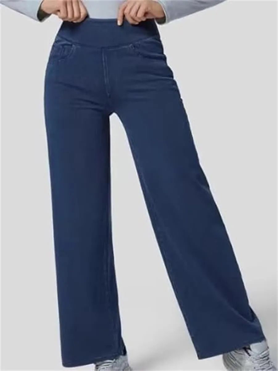 Easetrousers - High Waisted Multi-Pocket Straight Leg Stretchy Pants,Women's Fashion Casual Loose Wide-Leg Trousers