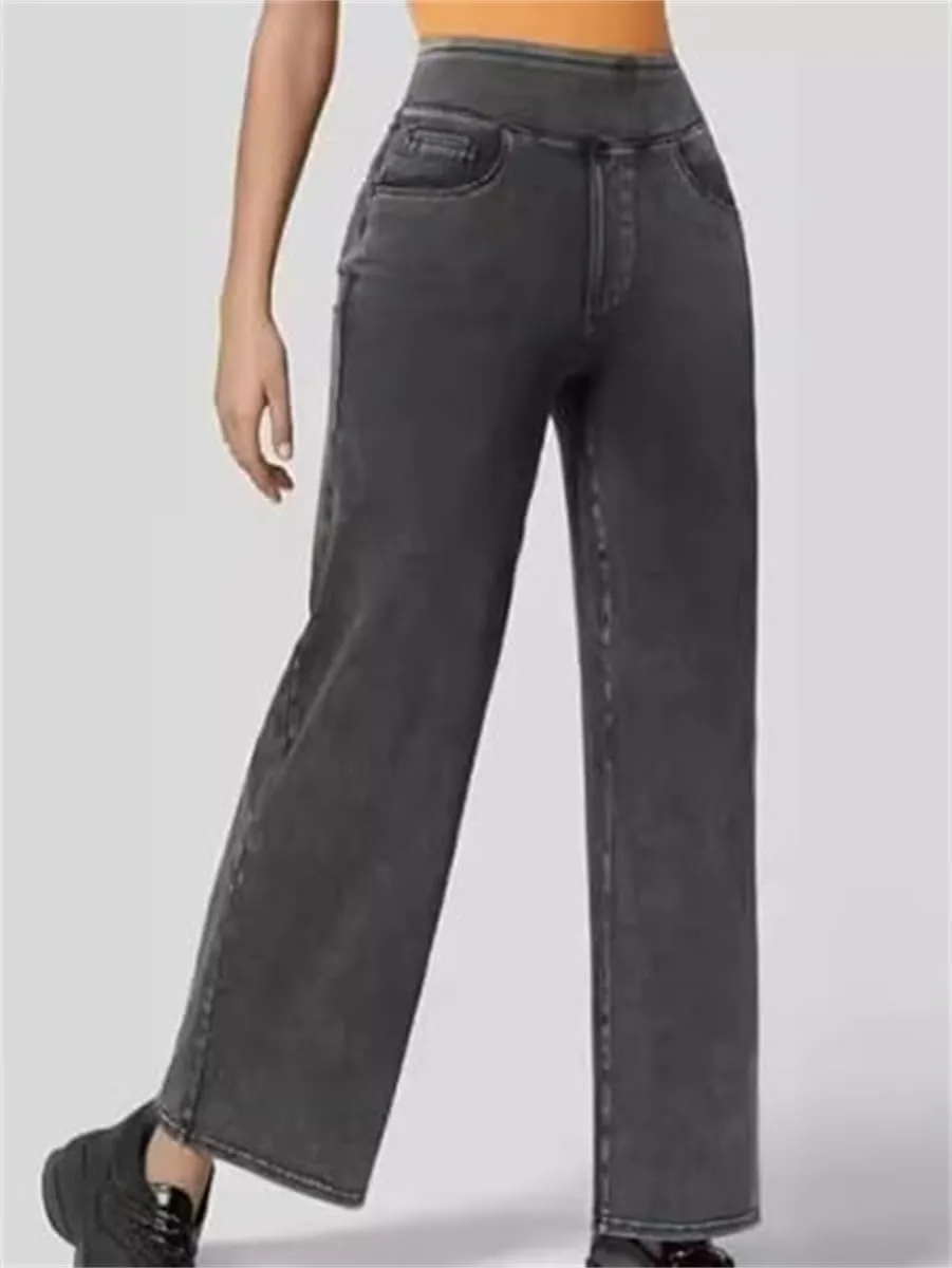 Easetrousers - High Waisted Multi-Pocket Straight Leg Stretchy Pants,Women's Fashion Casual Loose Wide-Leg Trousers