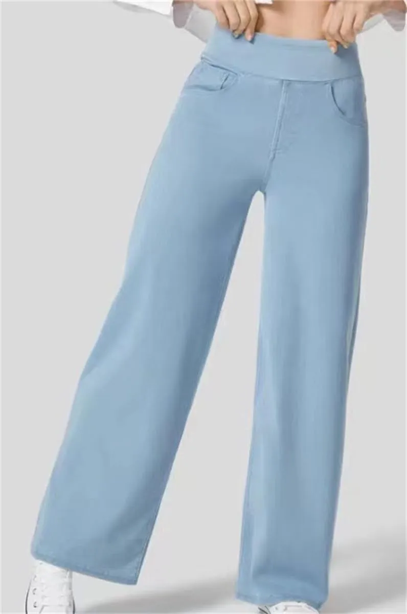 Easetrousers - High Waisted Multi-Pocket Straight Leg Stretchy Pants,Women's Fashion Casual Loose Wide-Leg Trousers