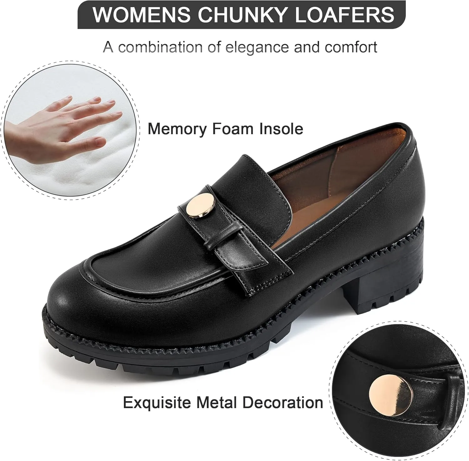 Ecetana Womens Loafers Comfortable Slip On Chunky Platform Penny Fashion Shoes for Business Work Casual