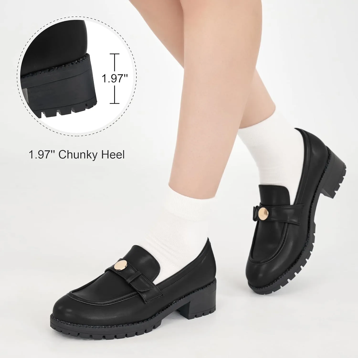 Ecetana Womens Loafers Comfortable Slip On Chunky Platform Penny Fashion Shoes for Business Work Casual