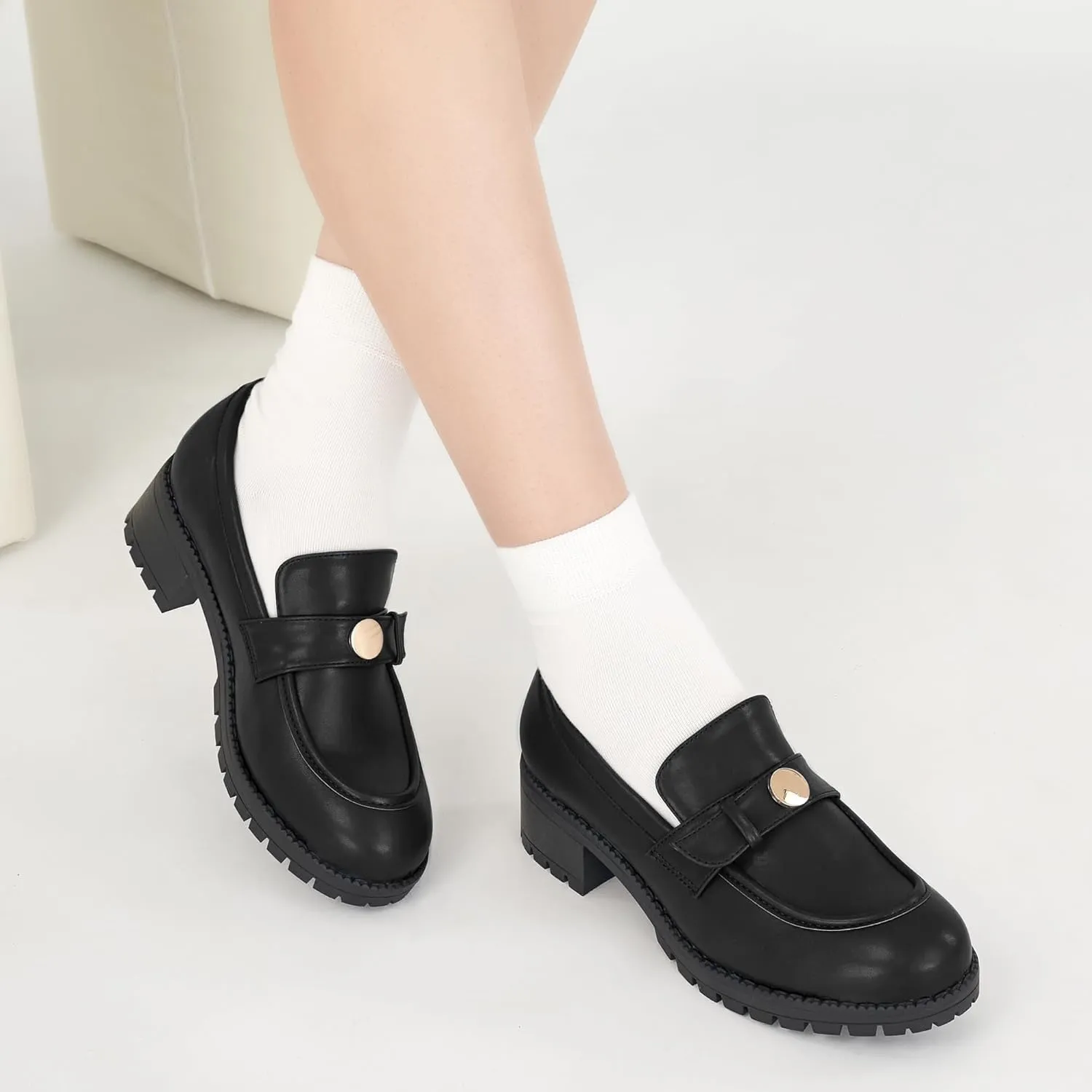 Ecetana Womens Loafers Comfortable Slip On Chunky Platform Penny Fashion Shoes for Business Work Casual