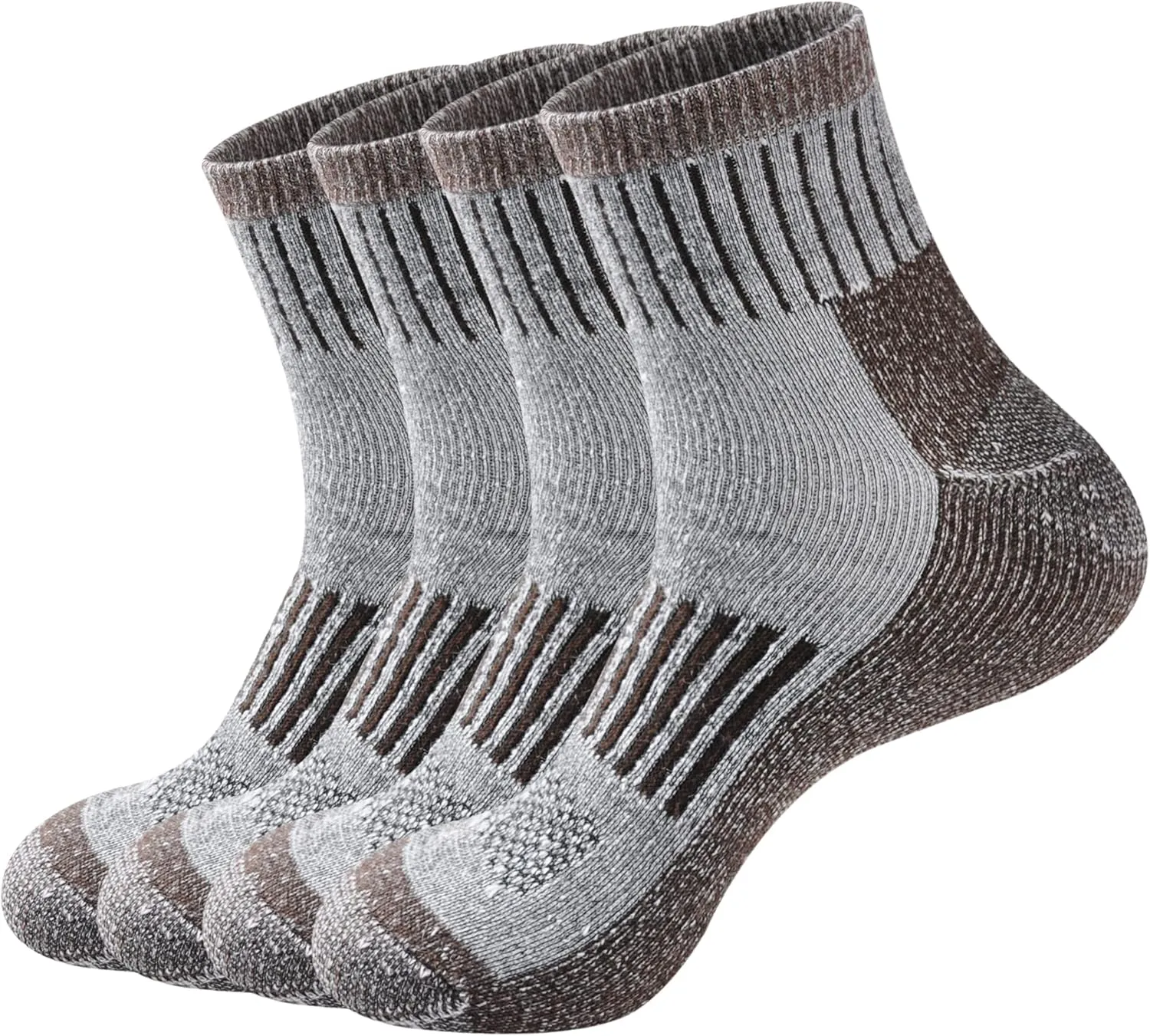 ECOEY Men's Merino Wool Cushioned Hiking Trekking Socks 4 Pairs, Quarter Length with Moisture Wicking