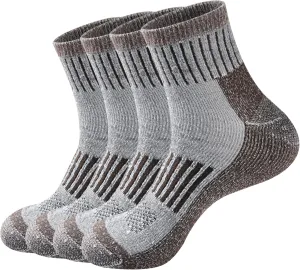 ECOEY Men's Merino Wool Cushioned Hiking Trekking Socks 4 Pairs, Quarter Length with Moisture Wicking