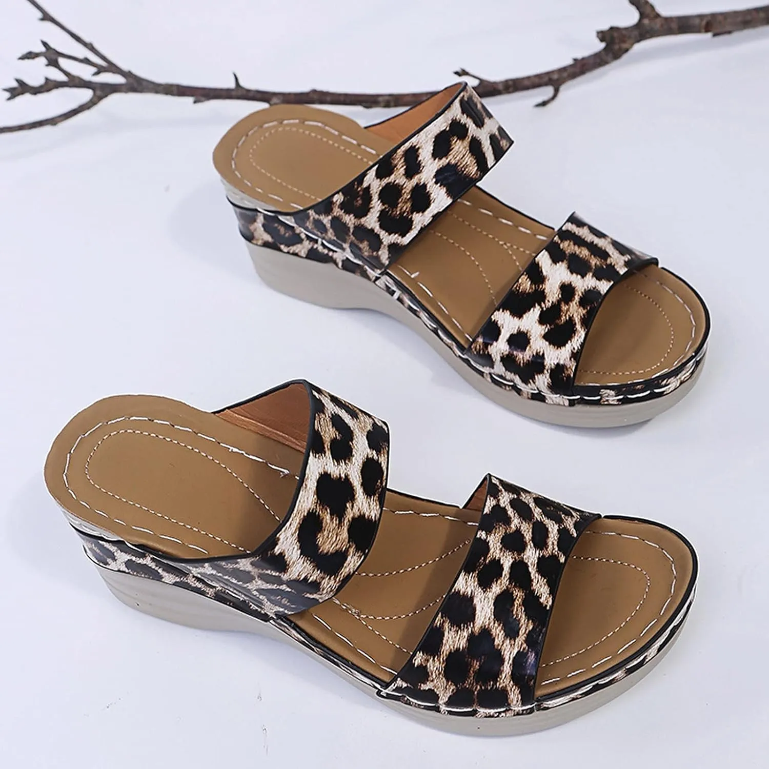 Eduavar Wedge Sandals for Women, Womens Sandals Dressy Summer Beach Sandals Lace Trim Ring Toe Floral Flat Sandals
