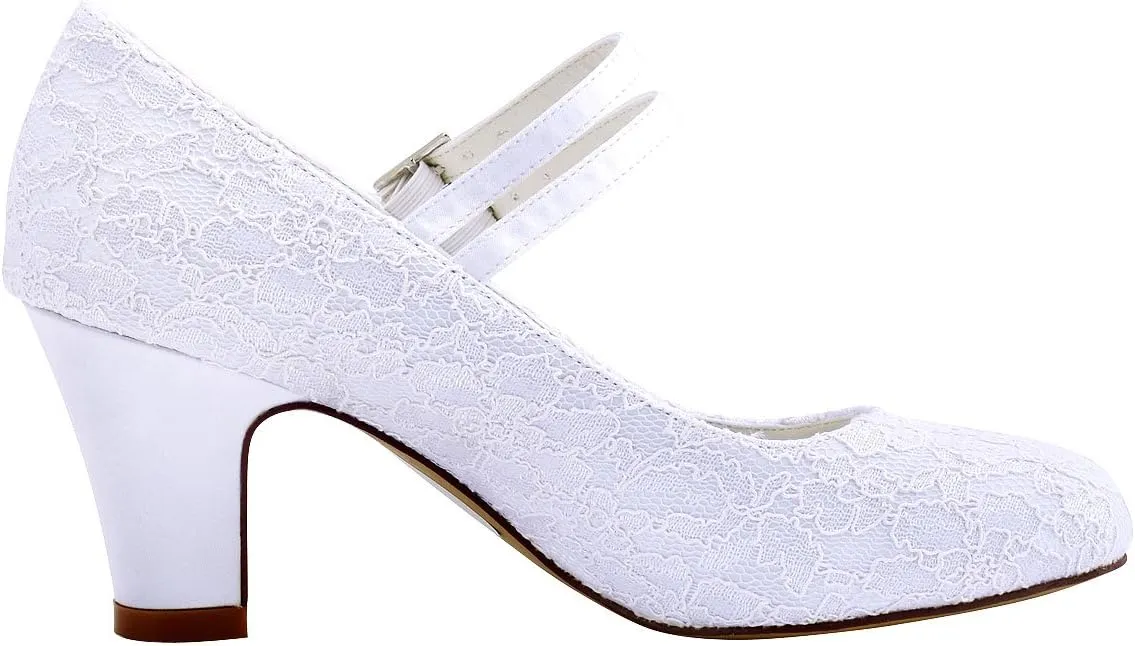 ELEGANTPARK Wedding Shoes for Bride Closed Toe Mary Jane Shoes Bridal Heels Block Heel Pumps Evening Prom Lace