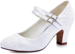 ELEGANTPARK Wedding Shoes for Bride Closed Toe Mary Jane Shoes Bridal Heels Block Heel Pumps Evening Prom Lace