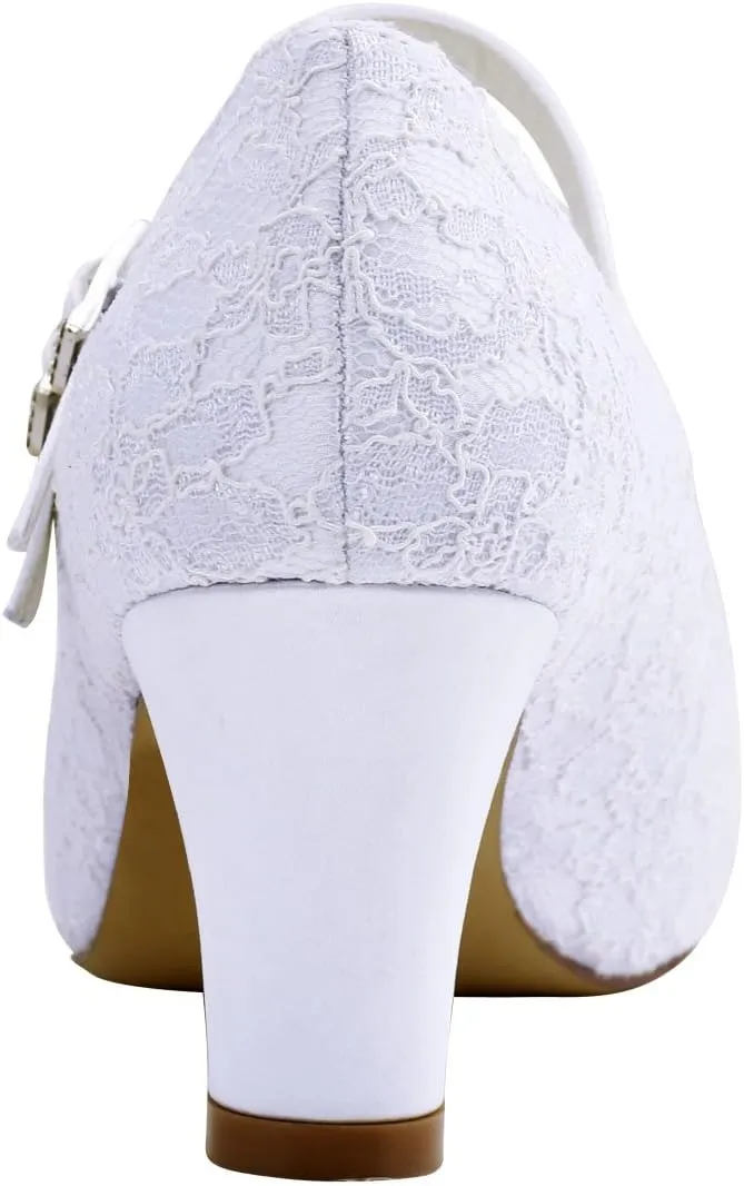 ELEGANTPARK Wedding Shoes for Bride Closed Toe Mary Jane Shoes Bridal Heels Block Heel Pumps Evening Prom Lace